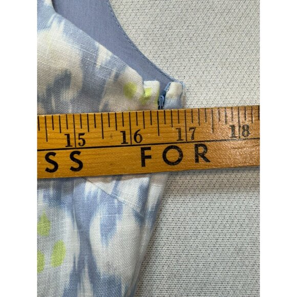 Gap Womens Sleeveless V-Neck Dress Size 2 Blue & Yellow Ikat Print 100% Linen - Picture 5 of 10